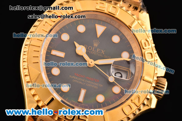 Rolex Yachtmaster Oyster Perpetual with Green Dial and Full Gold Bezeland Strap-ETA Case-Round Bearl Marking-Small Calendar - Click Image to Close